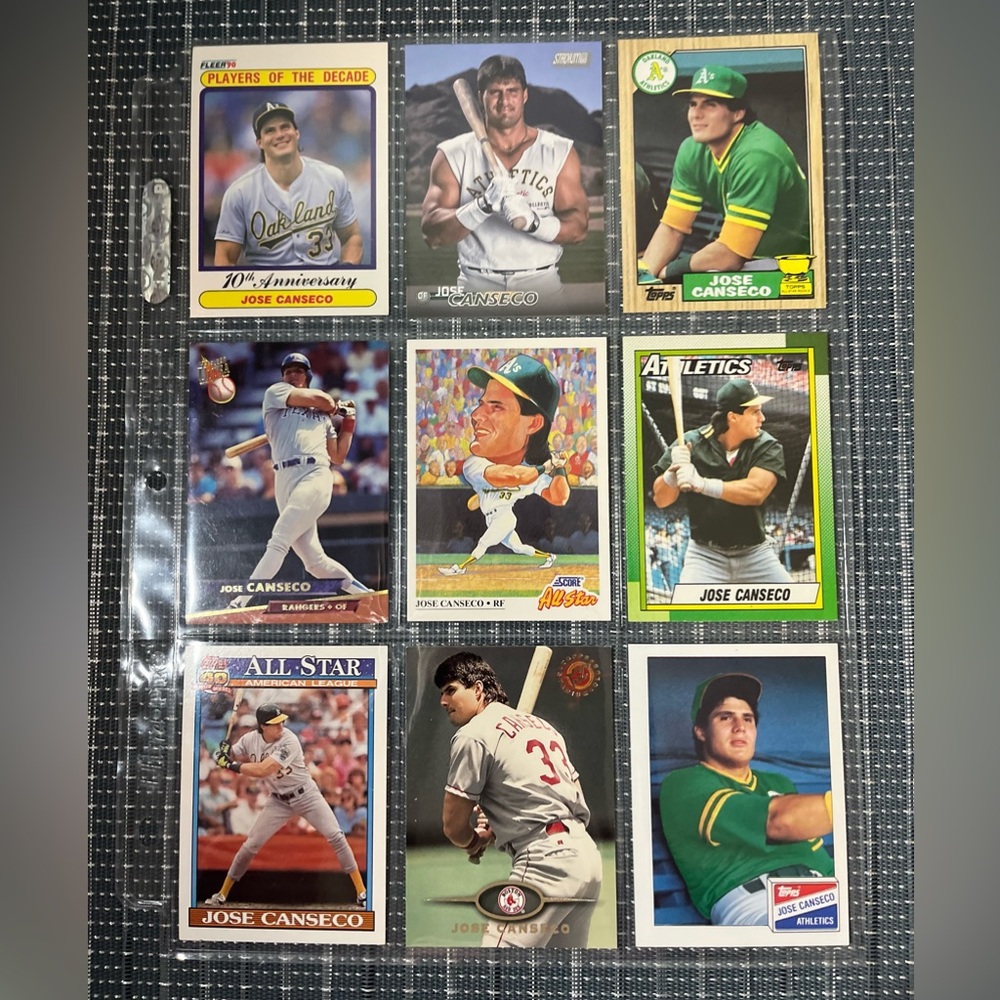 ⚾️ Jose Canseco Vintage Baseball Cards Collection, Lot of 9, Lot #2